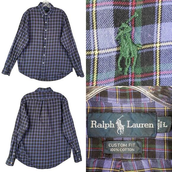 Polo Ralph Lauren Other - Polo Ralph Lauren Oxford Shirt Men's L Large Navy Blue Plaid LS Button Down